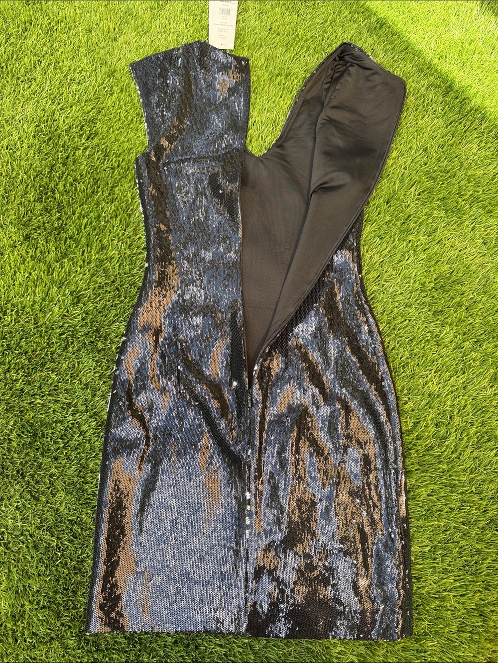 NWT French Connection Refectra Sequin Capped Black/Silver Dress - Picture 13 of 14